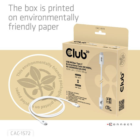 Câble Club 3D USB-C 80Gbps certifié 240W 8K 240Hz (blanc, 1,2m)