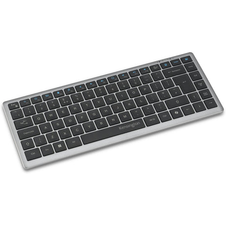 Kensington KB435 EQ clavier compact multi-appareils rechargeable (gris, disposition internationale américaine (QWERTY), commutateurs à ciseaux, 80 % (TKL), USB, 2,4 GHz, Bluetooth 5.4)