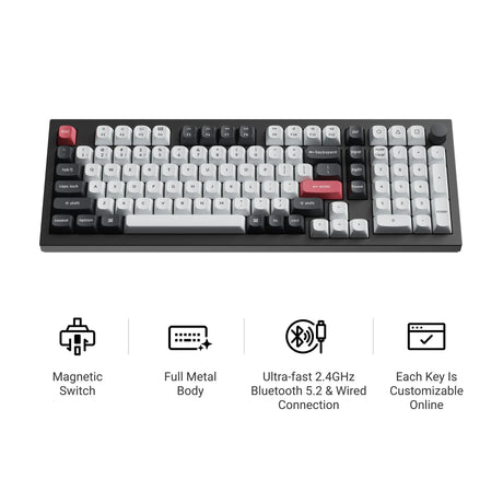 Clavier personnalisé sans fil Keychron q5 he qmk (blanc, disposition américaine (qwerty), nébuleuse magnétique à double rail gateron, 96 %, LED RVB, pbt double-shot osa, échange à chaud, bouton, 2,4 GHz | Bluetooth 5.1 | USB-C)