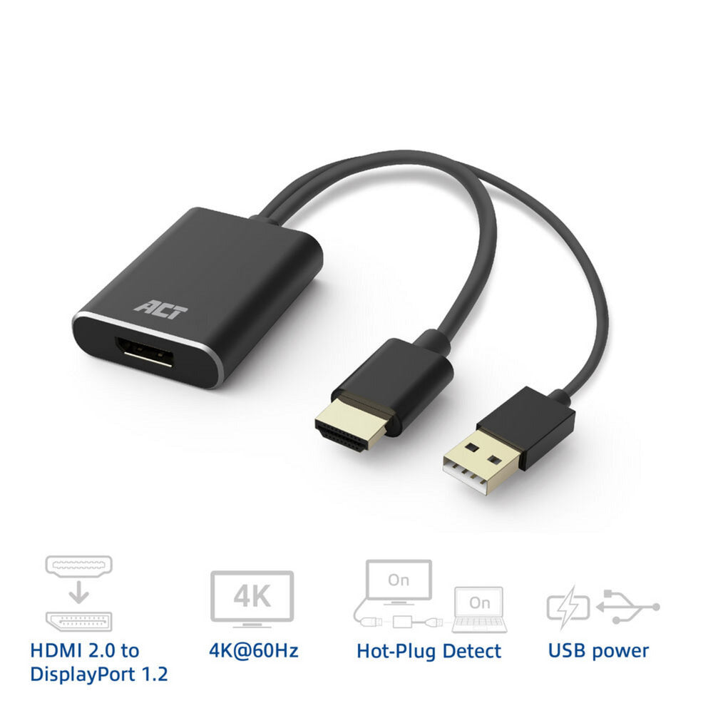 Act connectivité adaptateur HDMI vers DisplayPort, 4k @ 60 Hz (noir)