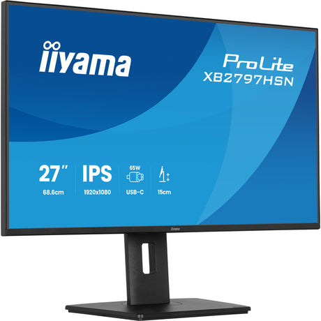 Iiyama prolite xb2797hsn-b1 27 monitor (zwart, 100 hz, hdmi, displayport, usb-c, lan, audio)