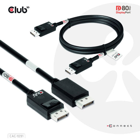 Club 3D DisplayPort 2.1 Câble certifié Vesa DP80 mâle-mâle (noir, 1,2 mètre, 4K 240 Hz, 8K 60 Hz, 80 Gbit/s)