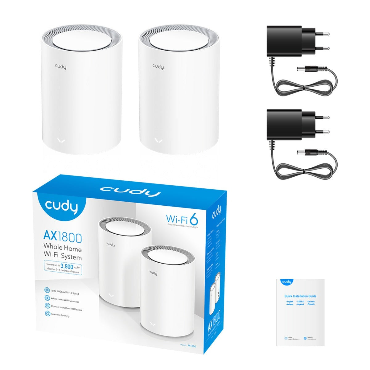 Cudy ax1800 gigabit mesh wi-fi 6 system (paquet de 2) routeur maillé (blanc)