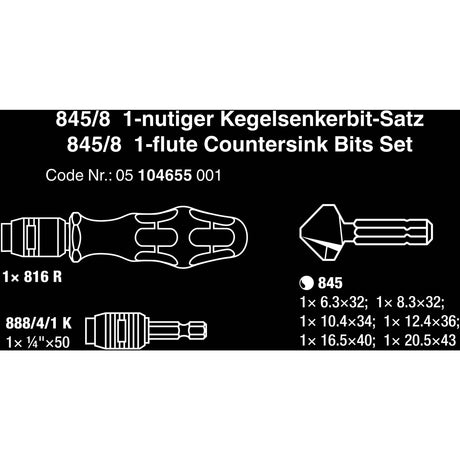 Wera 845 8 Bit-set Galvanning, 8 pièces