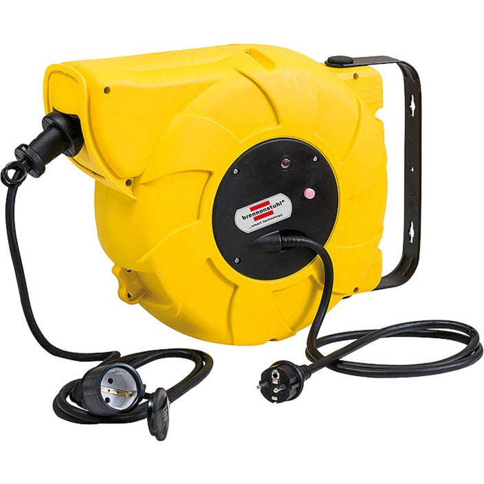 Enrouleur de câble extérieur automatique Brennerstuhl (câble 16+2m, pour montage mural et plafond, IP44) jaune