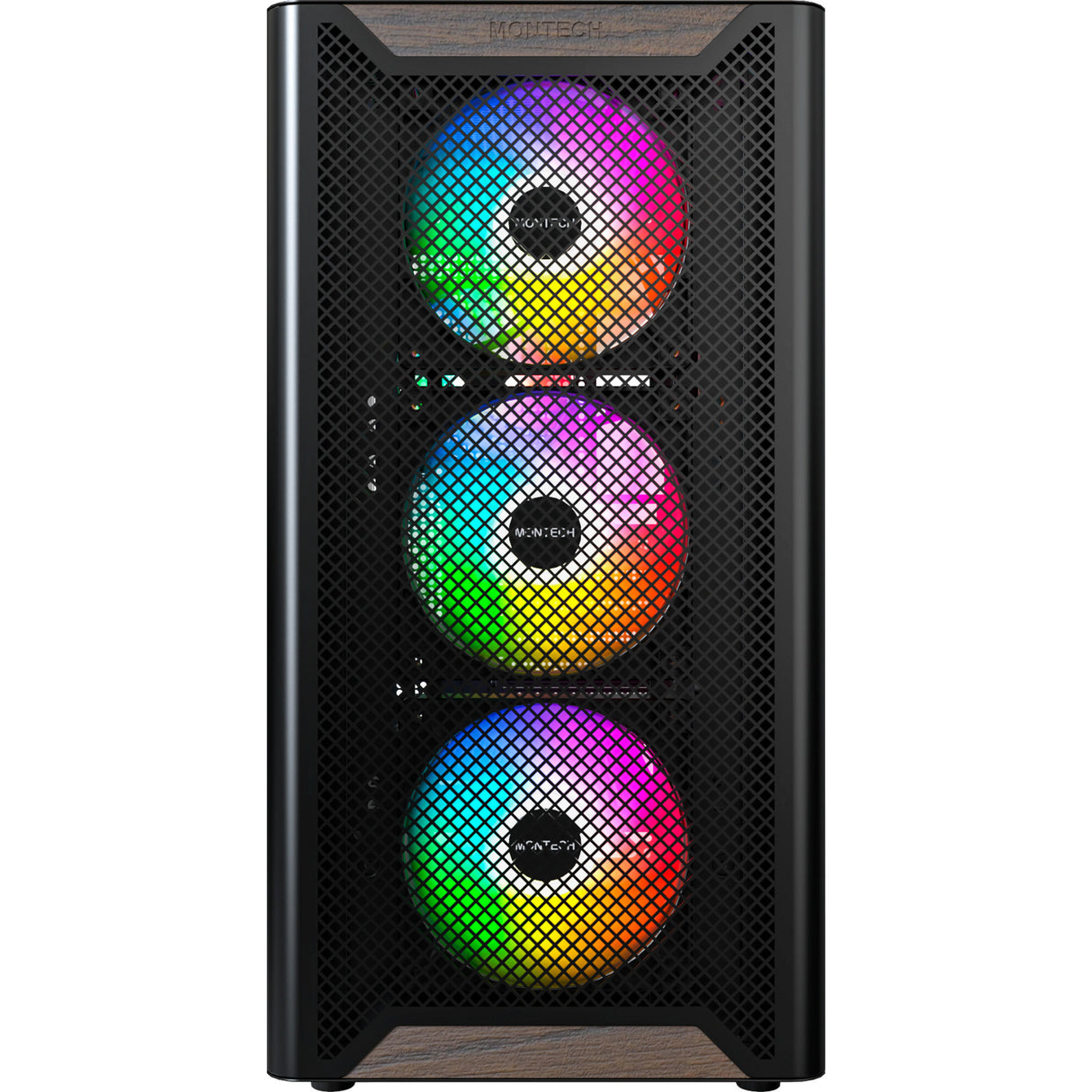 Boîtier tour midi en bois Montech xr (noir | 1x USB-A | 1x USB-C | RVB | fenêtre)