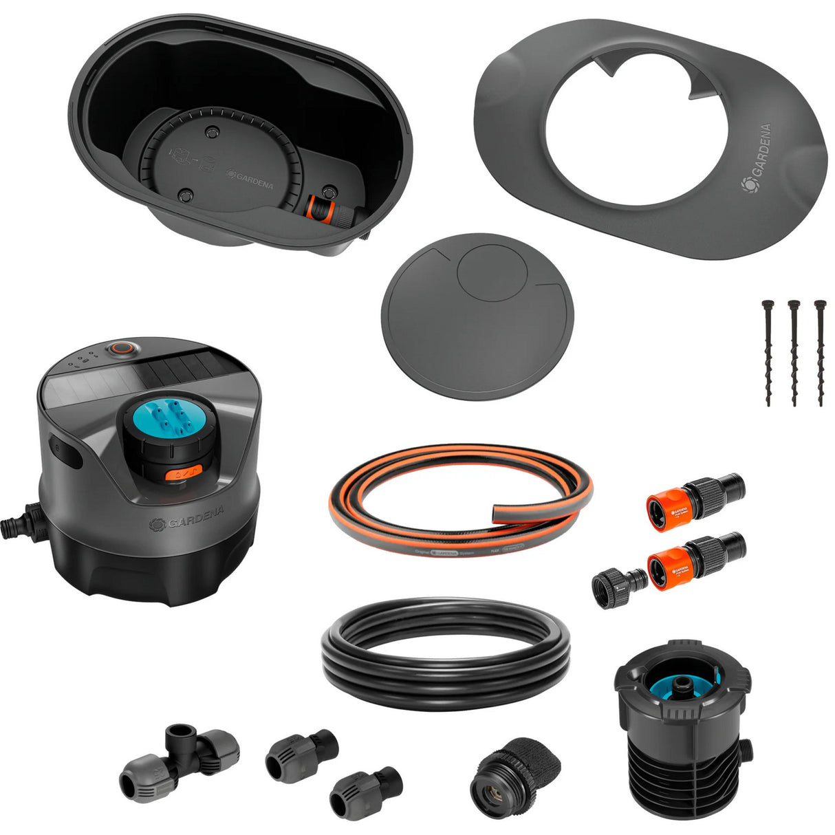 Gardena – ensemble complet de système d'irrigation par pipeline solaire, aquaprecise pour système d'arrosage de pelouse (gris turquoise)