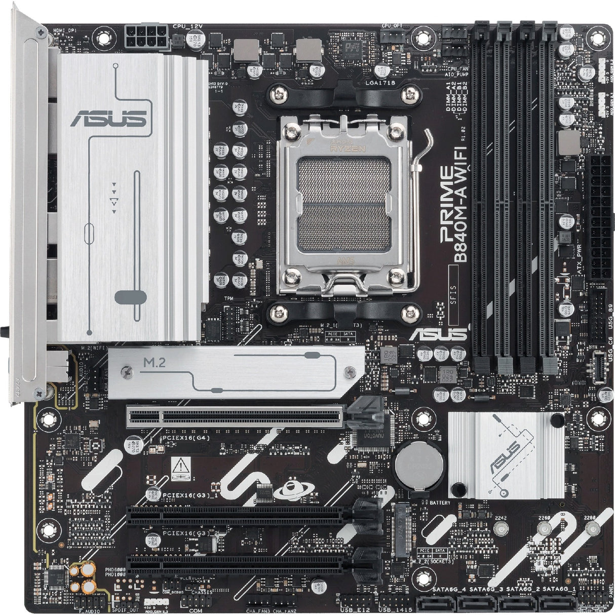 Carte mère Asus Prime B840m-A Wi-Fi Socket AM5 (2,5 Go-LAN, Wi-Fi 6e, BT, Son, µATX)