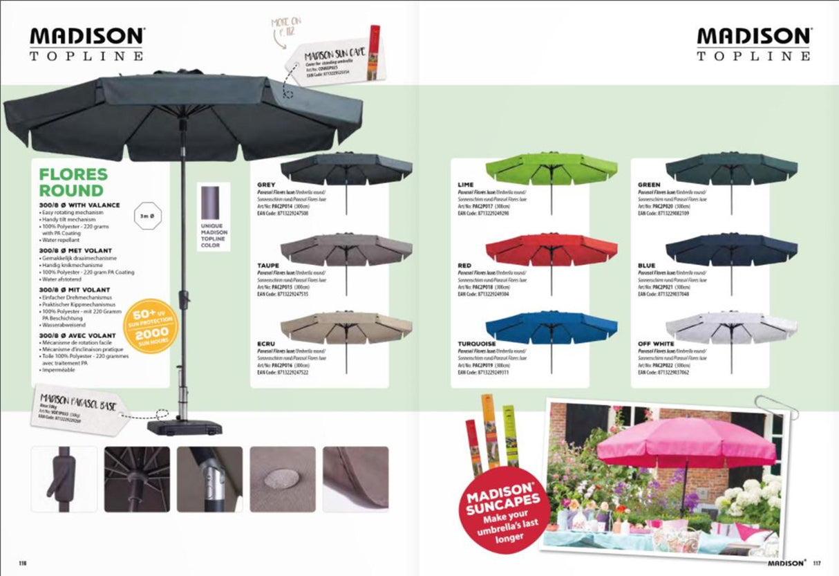 Madison Parasol Flores Cound de luxe 300 cm Gray