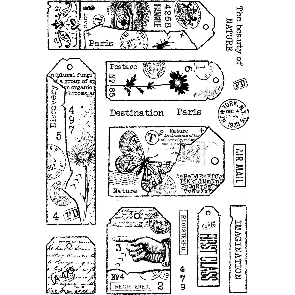 Articles en bois • Collection d'étiquettes de timbres claires pour célibataires