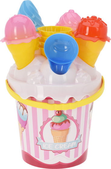 Seau de plage gratuit et facile avec glaces 11 pièces rose