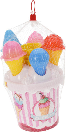 Seau de plage gratuit et facile avec glaces 11 pièces rose