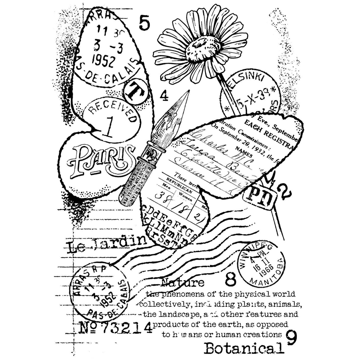 Woodware • clear singles stamp set paper nib butterfly