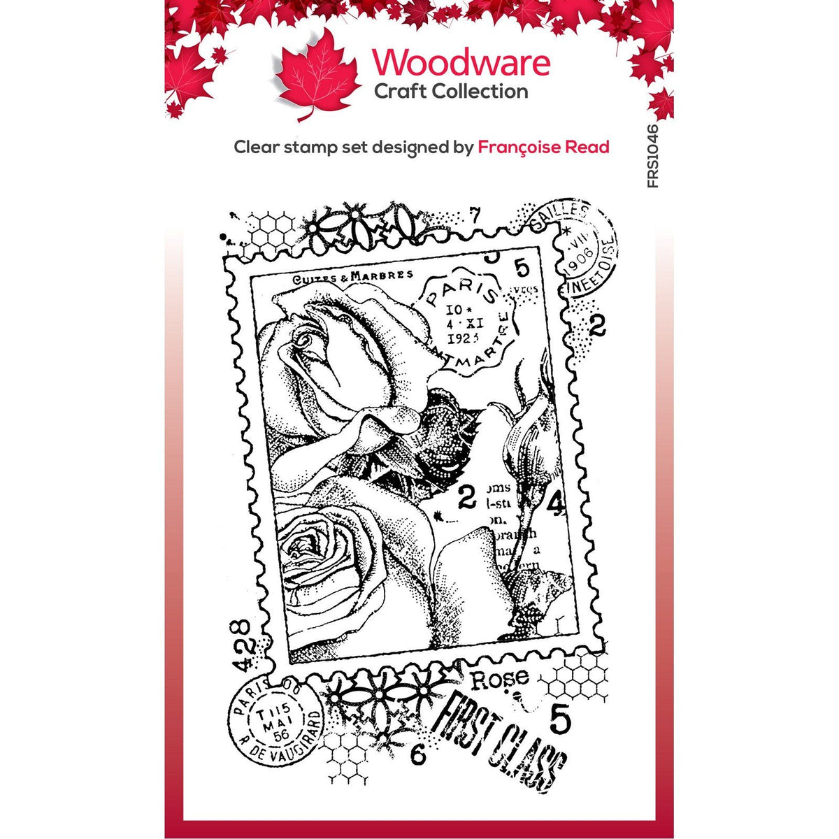 Articles en bois • Timbre simple transparent rose postale