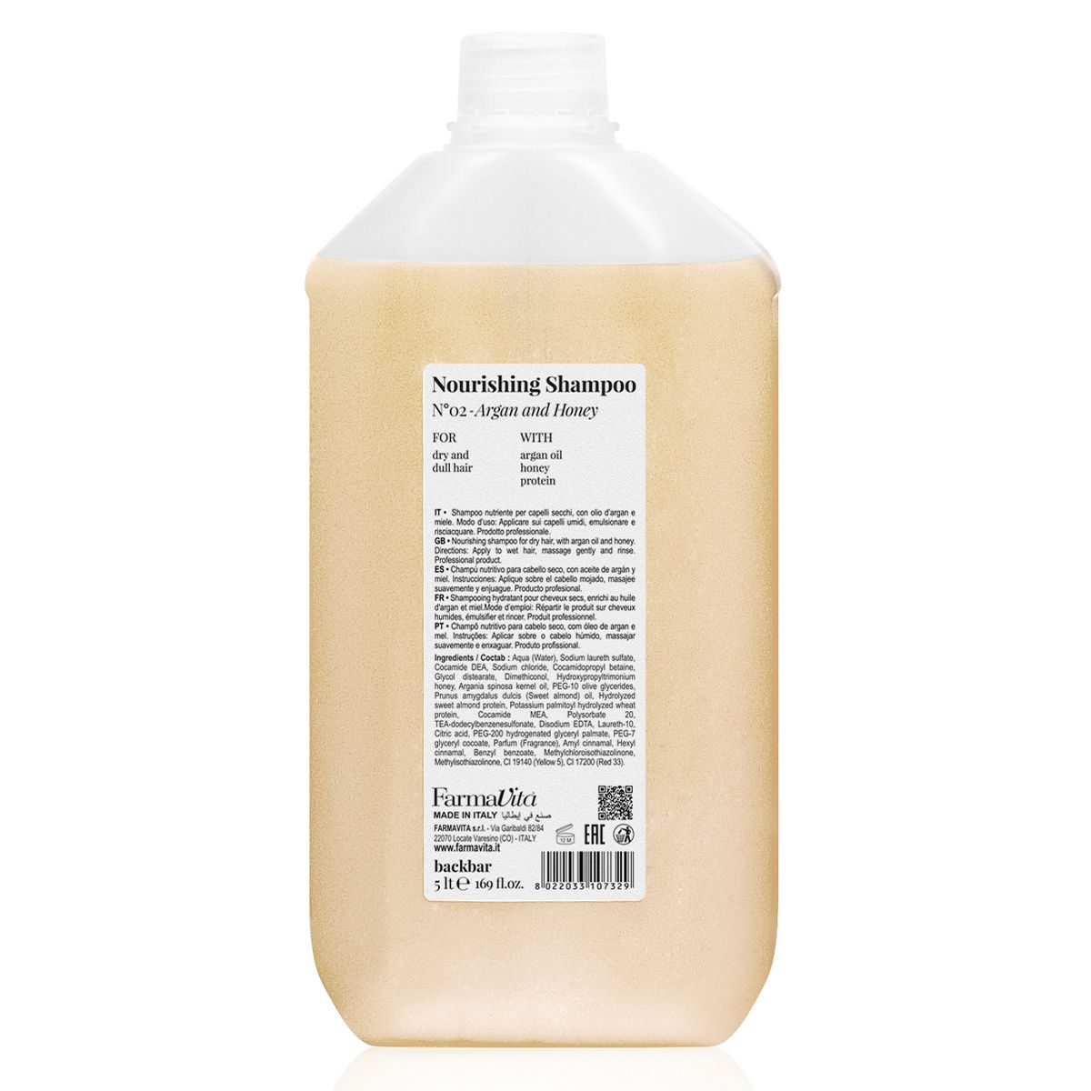 Farmavita backbar shampooing nourrissant n°02 argan et miel 5000ml