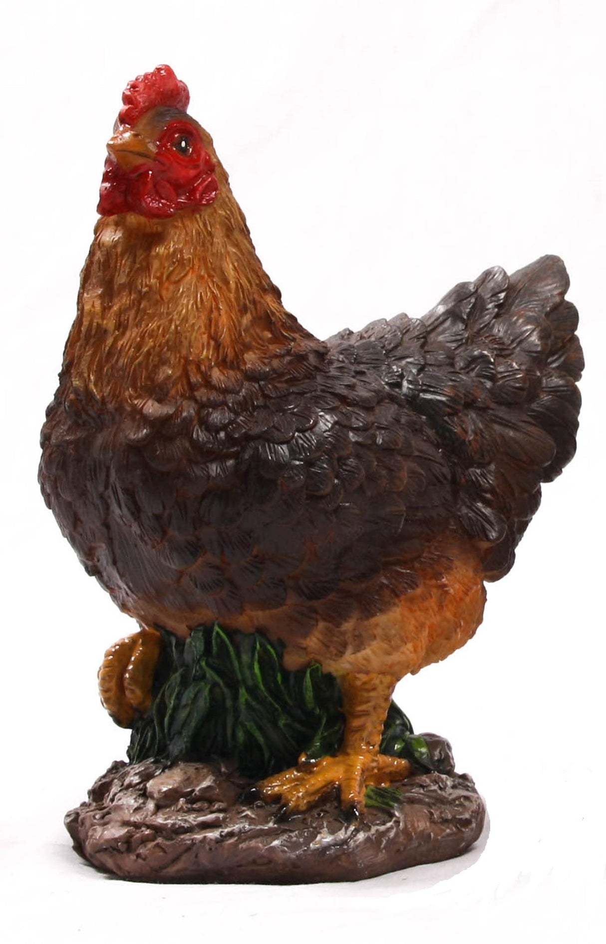 Statue de jardin animaux de ferme poulet marron 14x8x17cm