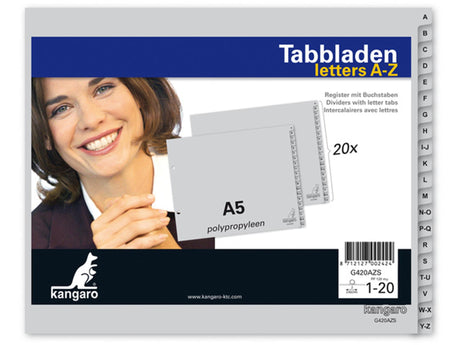 Onglets kangaro pp 120g m2 18x21 22,5cm gris 20 pièces a-z 2 trous imprimés