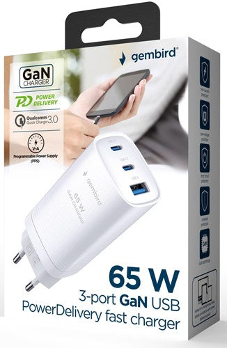 Gembird USB + 2x chargeur rapide USB-C | 65w | blanc - 9540153