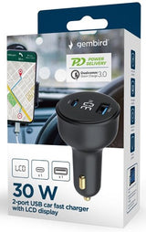 Chargeur de voiture Enzo Gembird USB + USB-C | 30w | noir | statut lcd - 9540114