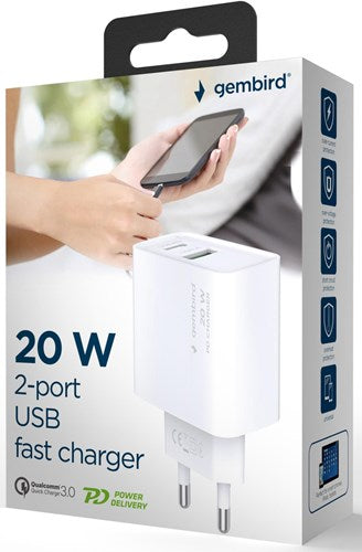 Chargeur rapide Gembird USB + USB-C 20w blanc - a9540151