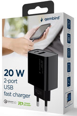 Chargeur rapide Gembird USB + USB-C 20w noir - a9540150