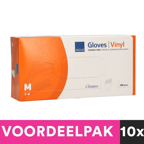 Gants en vinyle sans poudre Abena taille moyenne paquet de 100 pièces
