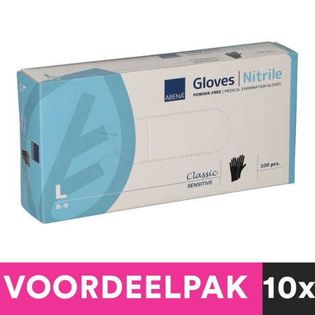 Abena gants en nitrile sans poudre taille grande 100 pièces noir paquet de valeur
