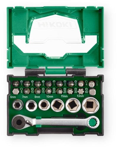 Hikoki accessoires boîte d'embouts 24 pcs (boîte 1) - jeu d'embouts et jeu de douilles avec cliquet - 40030020