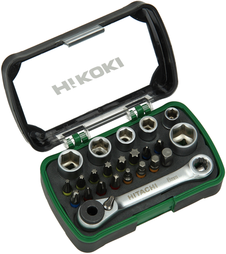 Hikoki accessoires jeu d'embouts 24 pièces comprenant douilles et cliquet assortis - 750362