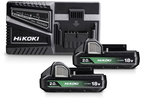 Hikoki uc18yfslwfz powerpack | 2 x accu 2.0 ah 18 v bsl1820m | oplader uc18yfsl uc18yfslwfz