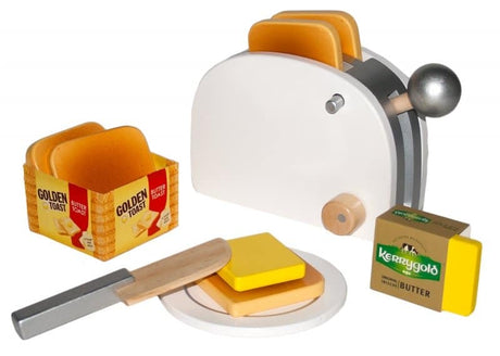 Service à toasts dorés Van der Doelen Tanner, grille-pain en bois incl. pain et beurre