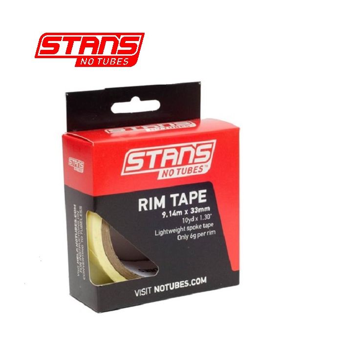 Fond de jante Stans notubes ruban jaune 33 mm de large rouleau 9 mètres (10yd) as0134