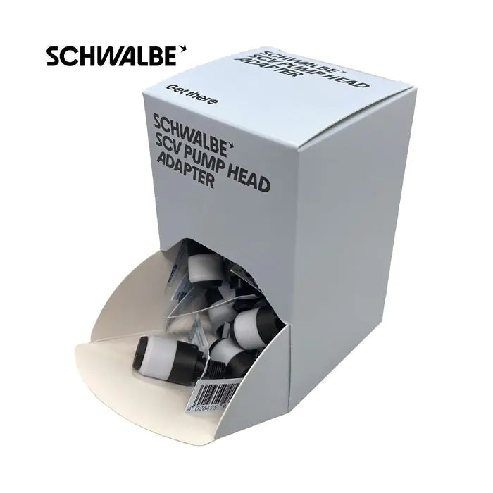 Présentoir de comptoir Schwalbe avec 25 adaptateurs de tête de pompe scv