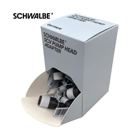 Présentoir de comptoir Schwalbe avec 25 adaptateurs de tête de pompe scv