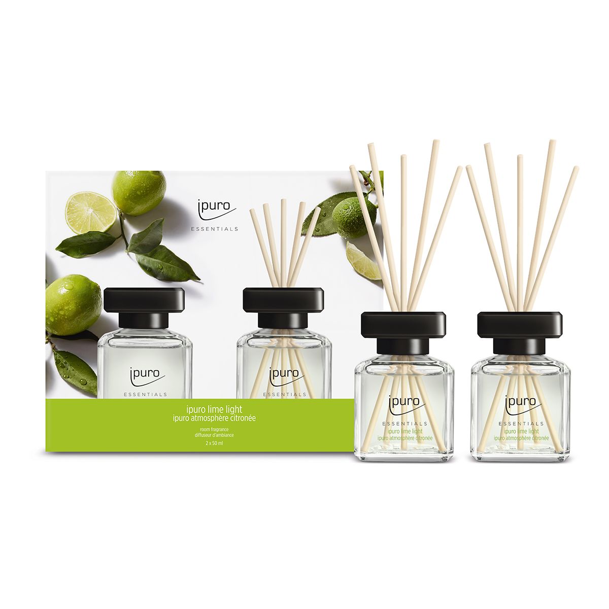 Ipuro diffuseur de parfum citron vert clair 2 x 50 ml