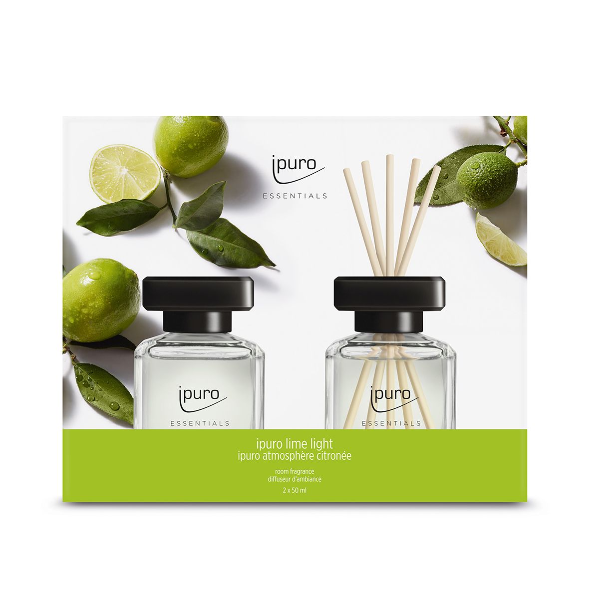Ipuro diffuseur de parfum citron vert clair 2 x 50 ml