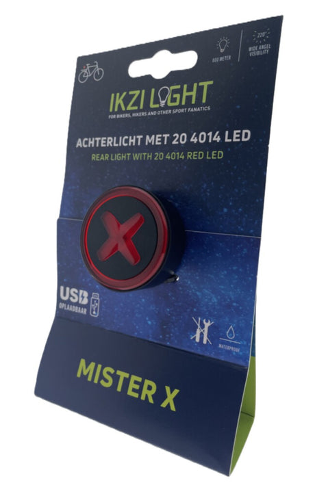 Feu arrière Ikzilight MR X avec 4014 LED, rechargeable par USB