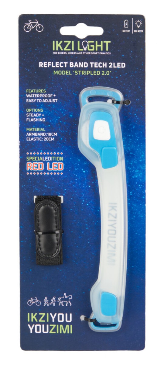 Ikzi bracelet lumineux stripled 2x LED rouge, bleu transparent