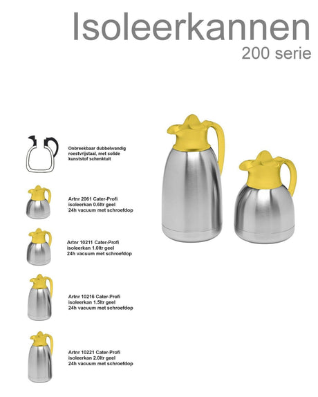 Pichet isotherme inox Cater-profi avec bouchon à vis jaune 1,5l