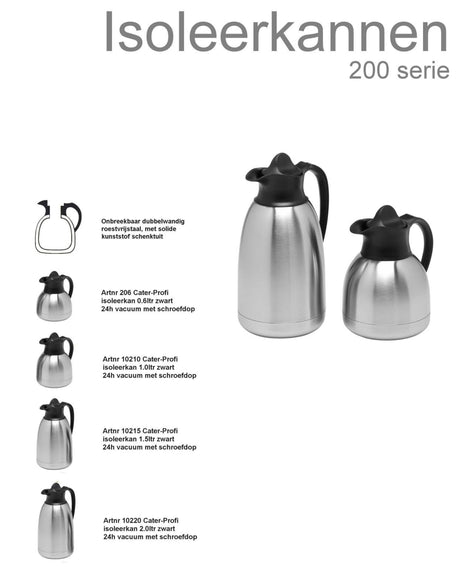 Pichet isotherme inox bouchon noir (1,5 litre)
