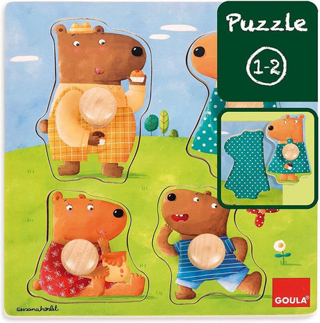 Puzzle Goula - puzzle de boutons en bois avec 4 ours - 4 pièces