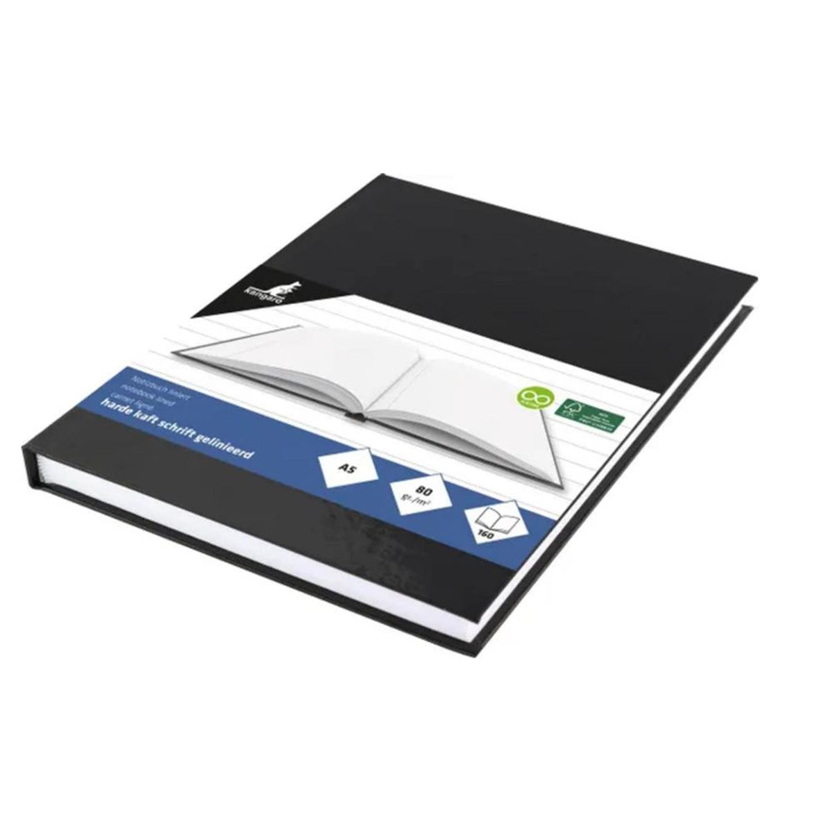 Cahier scolaire Kangaro - a5 - ligne - 160 pages - 80 grammes - couverture rigide - noir - 5 pièces