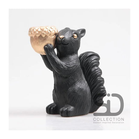 Season inspired decoration eekhoorn met waxinehouder 18x10,5x20,5cm zwart