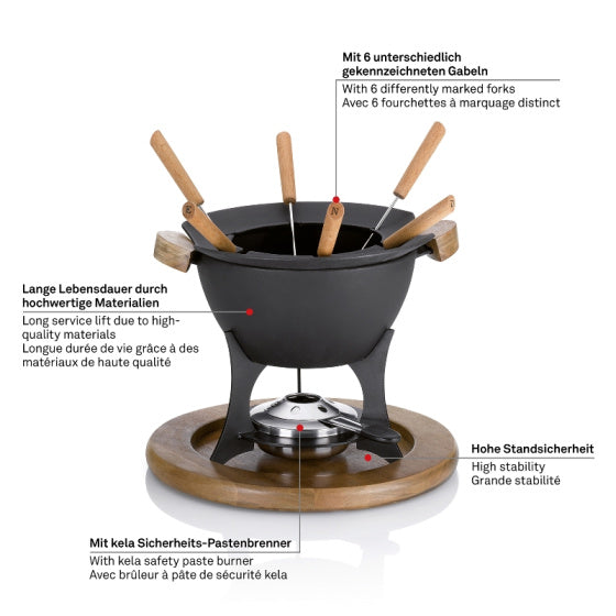 Kela Country Fondues a fixé 6 personnes 1 litre 11 pièces noir