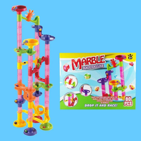 Playgo - piste de billes de luxe, 80 pièces, dont 30 billes