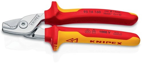 Coupe-câbles Knipex | longueur 160 mm | tête chromée vde | gaines multicomposants forme 1 | 1 pièce - 95 16 160