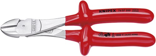 Knipex pince coupante latérale électrique, isolation par immersion chromée, certifiée VDE 200 mm - 7407200