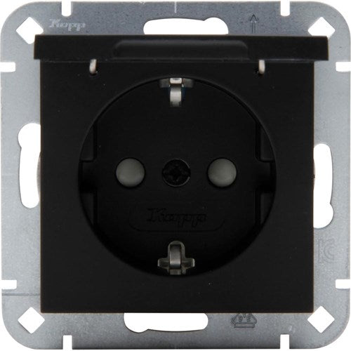 Enzo kopp hk07 prise encastrable noir pur mat RA avec couvercle + sécurité enfant - 4624650