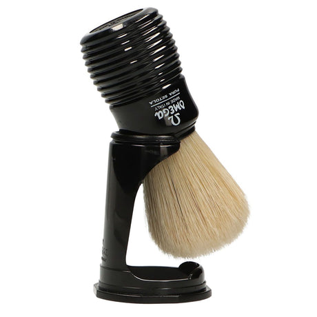 Blaireau Omega poils de porc manche nervuré noir + standard 10,5cm
