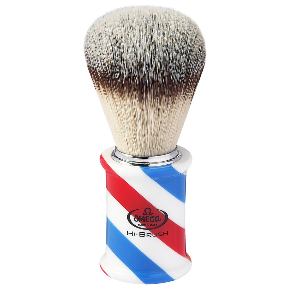 Omega blaireau hi-brush poils synthétiques avec effet poils de blaireau manche barber pol 11cm